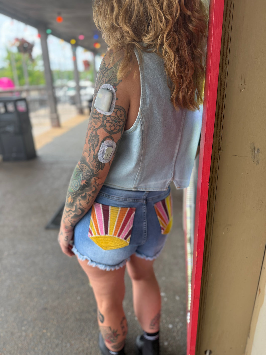 Sunburst Pocket Denim Shorts