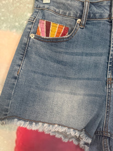 Sunburst Pocket Denim Shorts