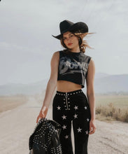 Black Western Star Velvet Bell Bottoms