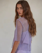 Lavender Rhinestone Fishnet Crop Top Set