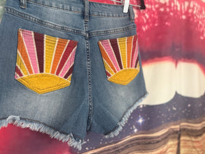 Sunburst Pocket Denim Shorts