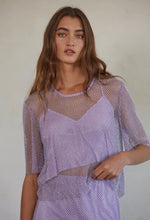 Lavender Rhinestone Fishnet Crop Top Set