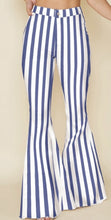  high waisted stretch denim blue & white striped bell bottoms