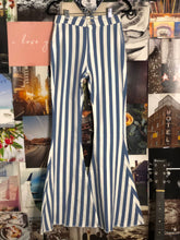  high waisted stretch denim blue & white striped bell bottoms