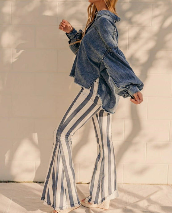 White Stripes Bell Bottoms