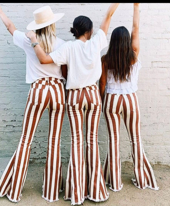 White Stripes Bell Bottoms