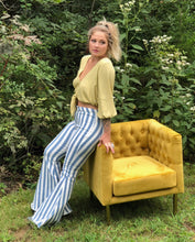  high waisted stretch denim blue & white striped bell bottoms