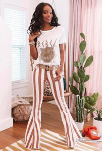 White Stripes Bell Bottoms